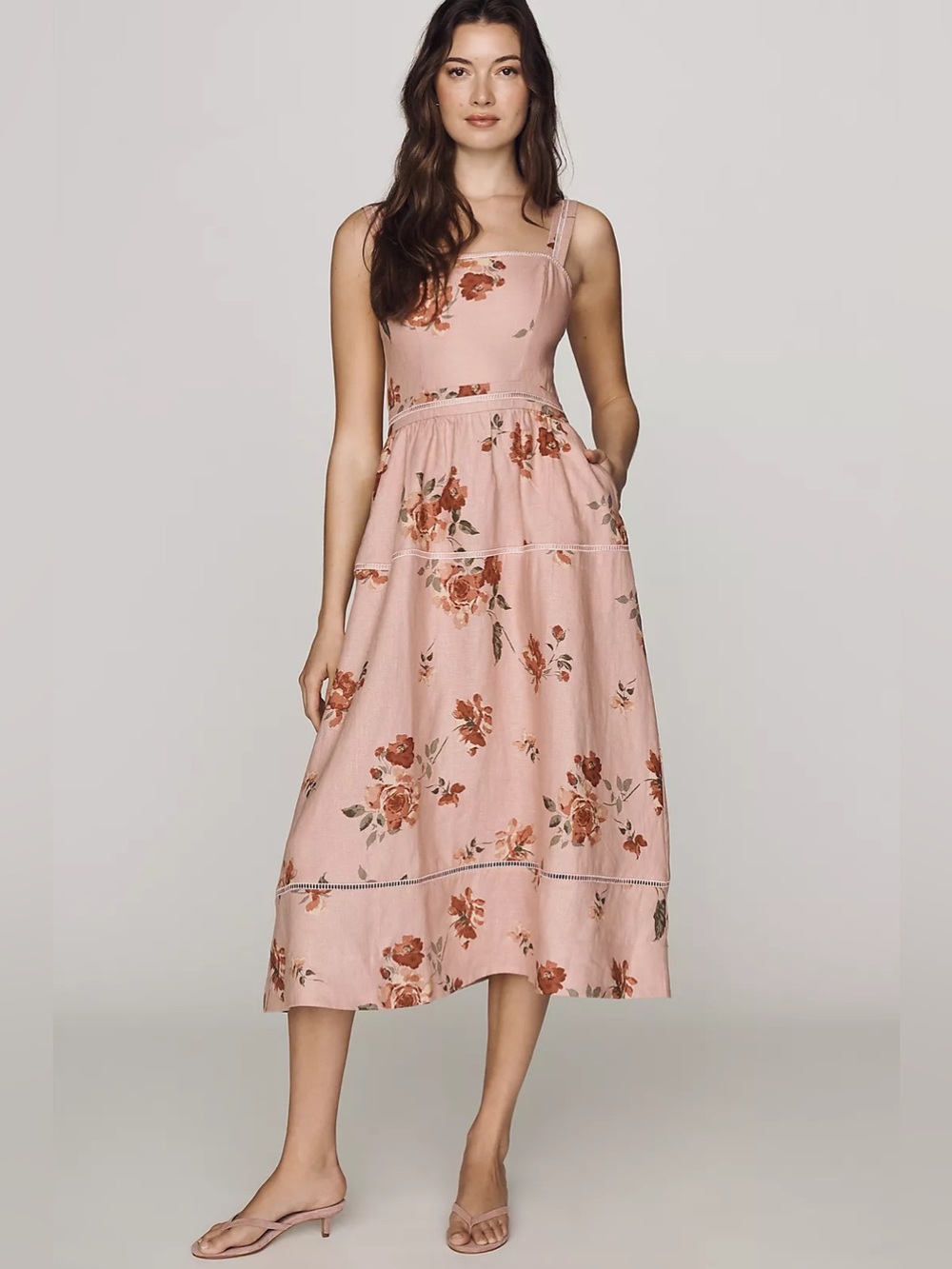 NEW REFORMATION Reformation Everett 100%
Linen Pink Midi Dress Rose Serenade